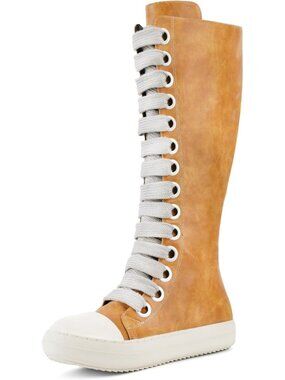 🆕Women's Yellow Knee-High School Bicycling Boots Thick Laces Comfort
